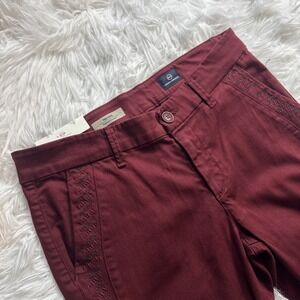 AG Adriano Goldschmied FAYE Trouser Pant Burgundy Color Indie Embroidered New